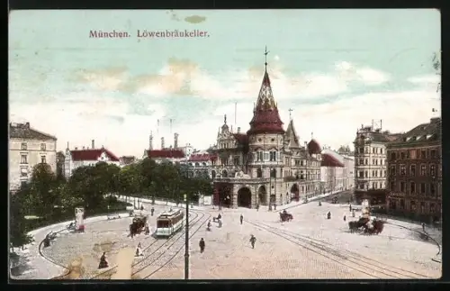 AK München, Strassenbahn am Löwenbräukeller