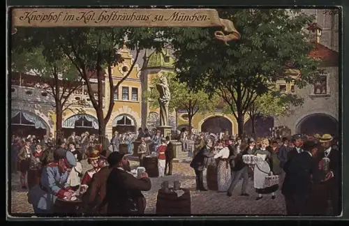 Künstler-AK Fritz Quidenus: München, Münchner Hofbräuhaus, Kneiphof mit Biertrinkenden Besuchern