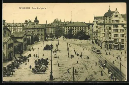 AK München, Bahnhofsplatz, Strassenbahn