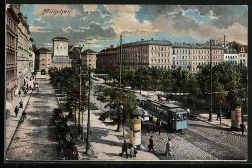 AK München, Strassenpartie mit Strassenbahn