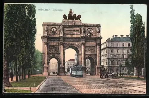 AK München, Strassenbahn am Siegestor