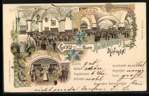 Lithographie München, Königliches Hofbräuhaus, Saal
