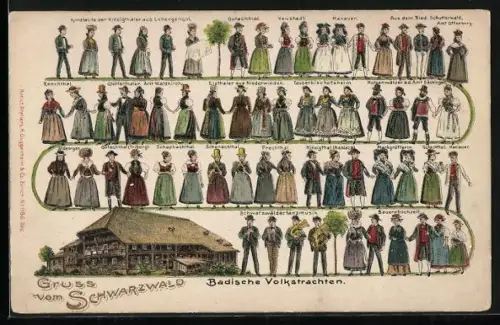 AK Schwarzwälder Tracht, Badische Volkstrachten