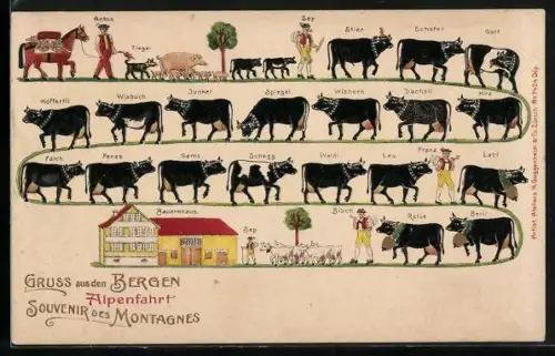 AK Abfahrt von Kühen von der Alm
