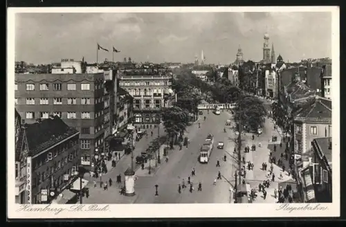 AK Hamburg-St. Pauli, Reeperbahn mit Strassenbahn