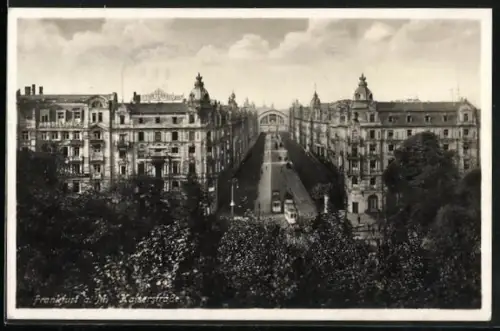 AK Frankfurt a. M., Kaiserstrasse mit Strassenbahnen