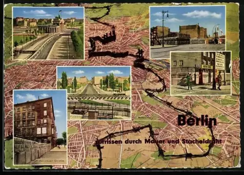 AK Berlin, Grenzanlagen am Potsdamer Platz, in der Bernauer Strasse und in der Heinrich Heine-Strasse