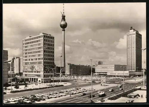 AK Berlin, Alexanderplatz mit Hochhäusern und Fernsehturm