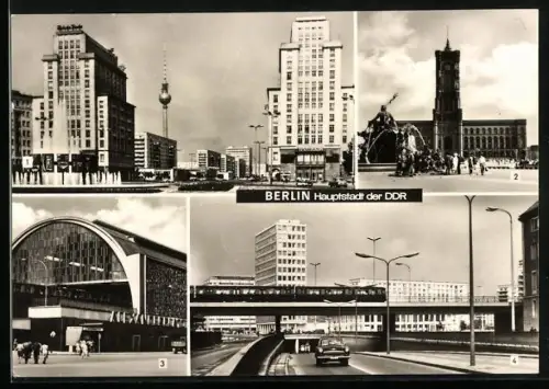 AK Berlin, Strausberger Platz, Bahnhof Alexanderplatz und Rathaus