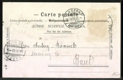 Lithographie Luzern, Ansicht vom Gütsch, Bahnhof