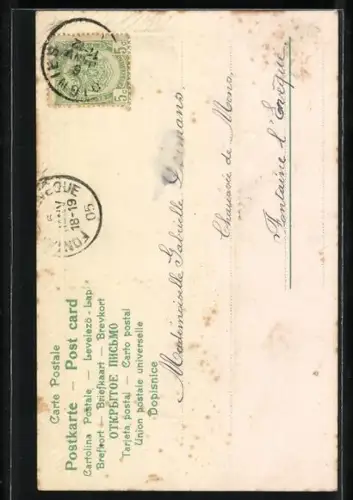 Lithographie Junge Frau sitzt im Wald am Wasser, Jugendstil