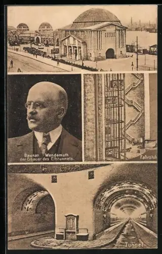 AK Hamburg-St. Pauli, Elbtunnel, Baurath Wendemuth, Fahrstuhl