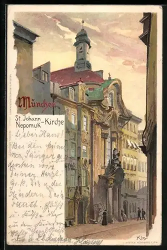 Künstler-AK Heinrich Kley: München, St. Johann-Nepomuk-Kirche in der Sendlinger Str.