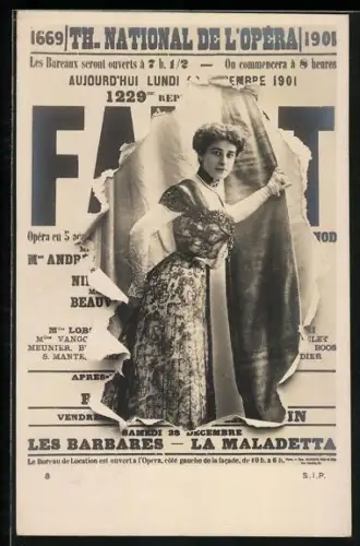 AK Zeitung Th. National de l'Odeon, wunderschönes Frauenportrait