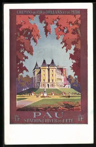 Künstler-AK Pau, Schloss in der milden Herbstsonne