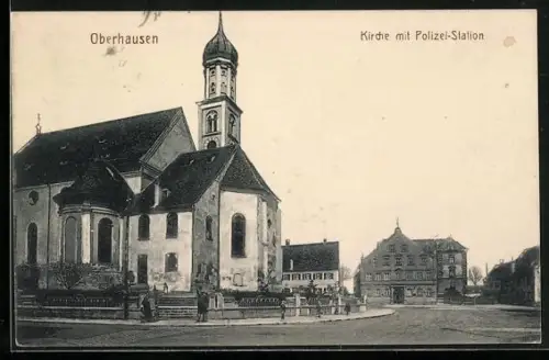 AK Oberhausen / Augsburg, Kirche mit Polizei-Station