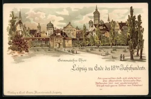Lithographie Leipzig, Grimmasches Thor Ende des 18 Jahrhunderts