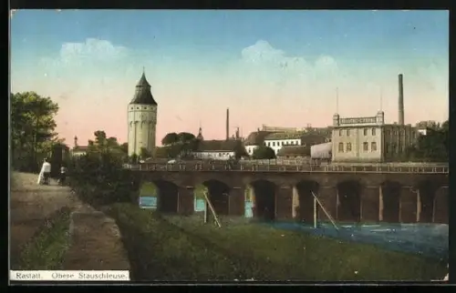 AK Rastatt, Partie an der oberen Stauschleuse, Brauerei C. Franz