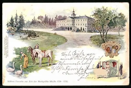 Künstler-AK Rastatt, Schloss Favorite zur Zeit der Markgräfing Sibylla 1720-1732