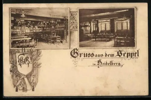 AK Heidelberg, Gasthaus Seppel, Innenansichten
