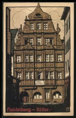 Steindruck-AK Heidelberg, Hotel zum Ritter