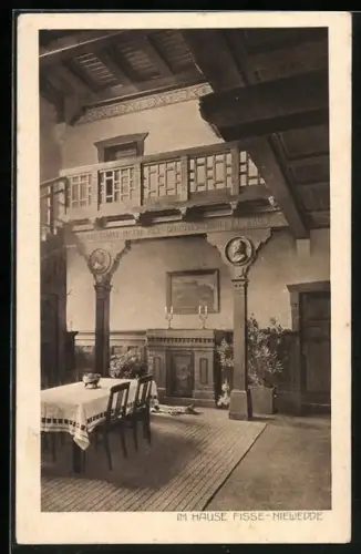 AK Kalkriese bei Engter, Restaurant Haus Fisse-Niewedde, Innenansicht mit Galerie und Kamin