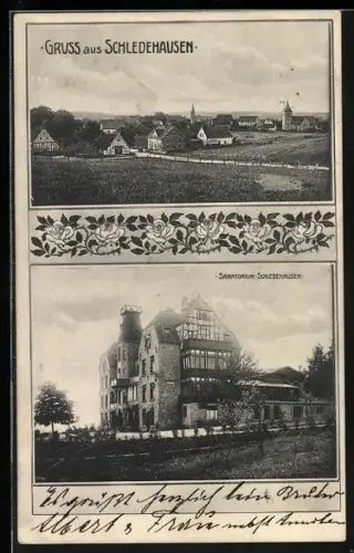 AK Schledehausen / Bissendorf, Ortsansicht, Sanatorium Schledehausen