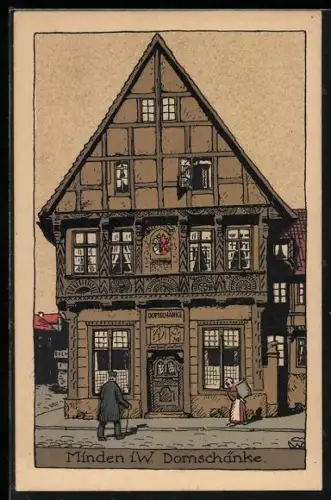 Steindruck-AK Minden i. W., Domschänke