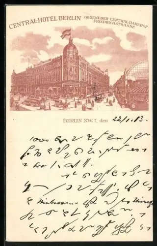 Lithographie Berlin, Central-Hotel, Central-Bahnhof Friedrichstrasse