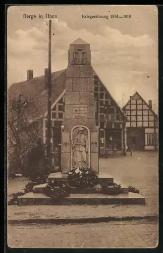 AK Berge in Hann., Kriegerdenkmal, Kriegerehrung 1914-1918