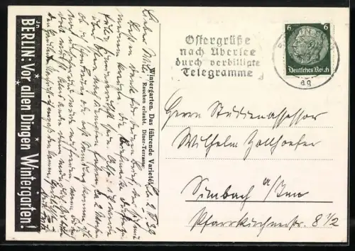 AK Berlin, 50. Jubiläum vom Wintergarten 1938, Varietétheater, Zuschauerraum