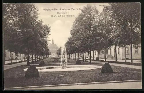 AK Berlin-Wedding, Virchow-Krankenhaus, Hauptallee, Blick auf die Kapelle