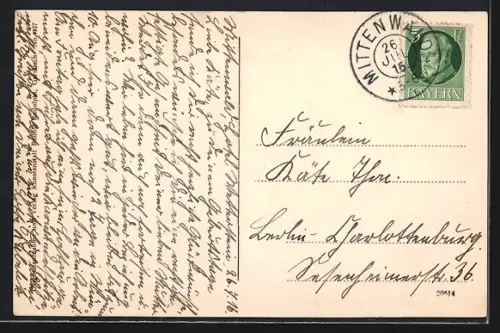 AK Mittenwald, Strassenpartie mit Wettersteingebirge