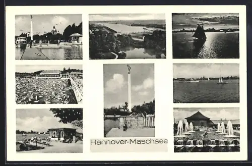 AK Hannover-Maschsee, Seeansicht, Schwimmbad, Denkmal