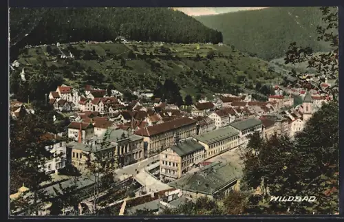 AK Wildbad, Panoramaansicht des Ortes mit umliegenden Hügeln