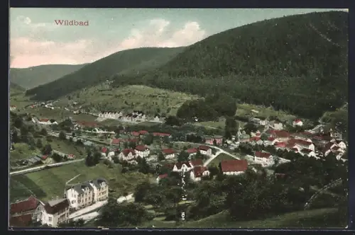 AK Wildbad / Schwarzwald, Panoramaansicht des Ortes im Tal