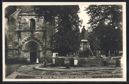 AK Gotha, Portal der Margarethenkirche und Neumarkt-Brunnen