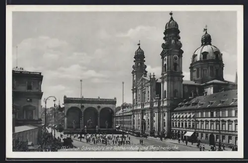 AK München, Odeonsplatz, Feldherrnhalle, Theatinerkirche