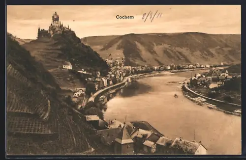 AK Cochem, Ortsansicht mit Flusspartie