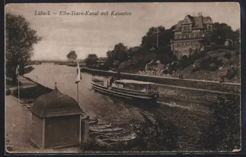 AK Lübeck, Elbe-Trave-Kanal mit Kaisertor