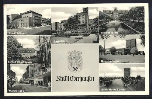 AK Oberhausen / Rheinland, Rathaus, Schloss Oberhausen, Hauptbahnhof