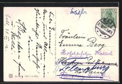 Künstler-AK Call i. d. Eifel, Ortsansicht mit Kirche
