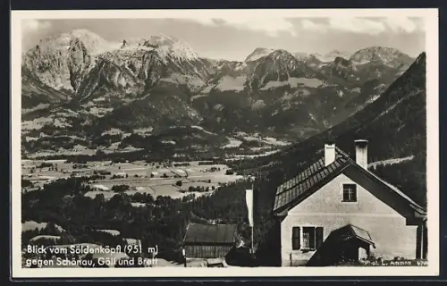AK Schönau / Berchtesgaden, Blick vom Gasthaus Söldenköpfl auf Göll und Brett