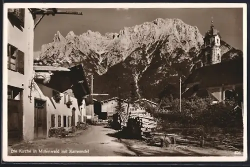 AK Mittenwald, Kirche mit Karwendel