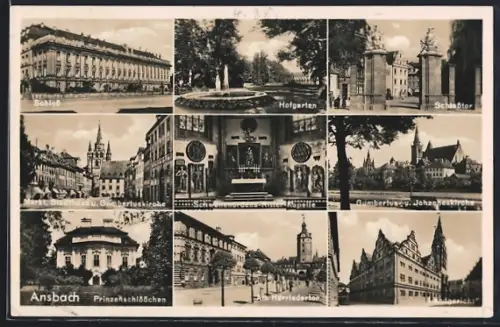 AK Ansbach, Schloss, Hofgarten, Gumbertus- u. Johanniskirche