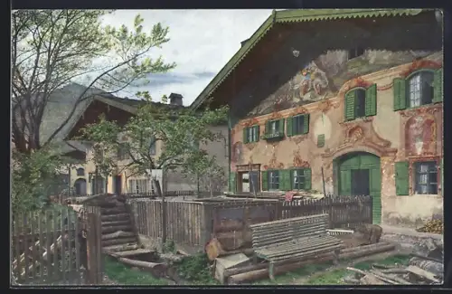 AK Mittenwald, Partie im Gries mit bemaltem Haus