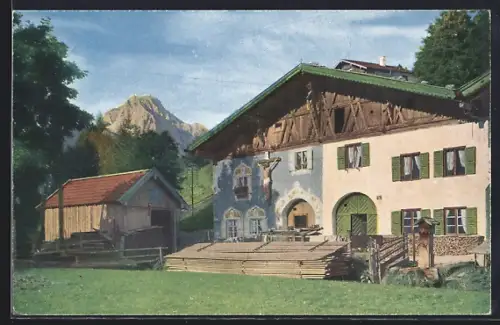 AK Mittenwald, Färberhäuser mit dem Wetterstein