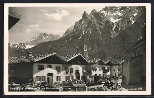AK Mittenwald, Ortsansicht mit Karwendel