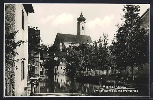 AK Aibling, Partie an der Glonn mit Pfarrkirche
