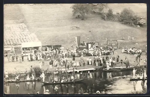 Foto-AK Neufelden /O.-Oe., Unternberg, Gondelfest 1911, Geschmückte Gondeln auf dem Wasser